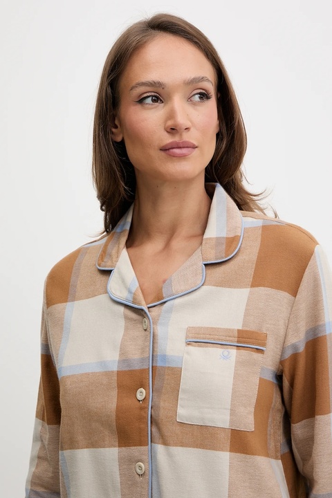 United Colors of Benetton piżama bawełniana damska kolor brązowy bawełniana 40EP3P00W - zdjęcie produktu nr 2