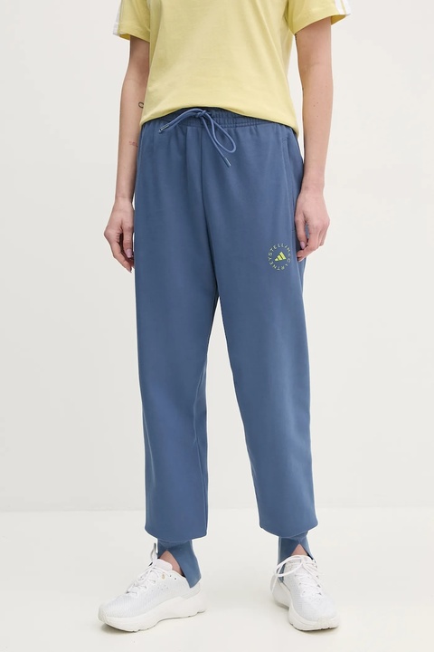 adidas by Stella McCartney spodnie dresowe bawełniane damskie kolor niebieski gładkie JJ2572 - zdjęcie produktu nr 1