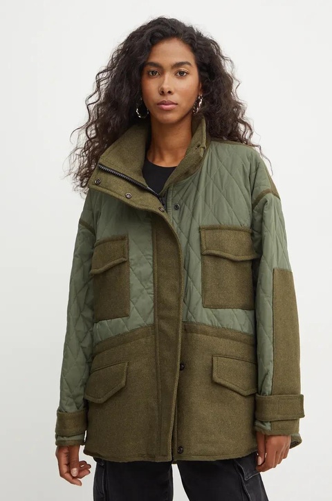 Pinko kurtka z domieszką wełny kolor zielony przejściowa oversize 104403 A28E - zdjęcie produktu nr 1