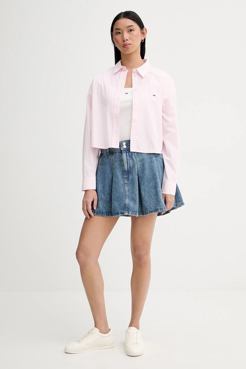 Tommy Jeans koszula bawełniana damska kolor różowy relaxed z kołnierzykiem klasycznym DW0DW22078 - zdjęcie produktu nr 2