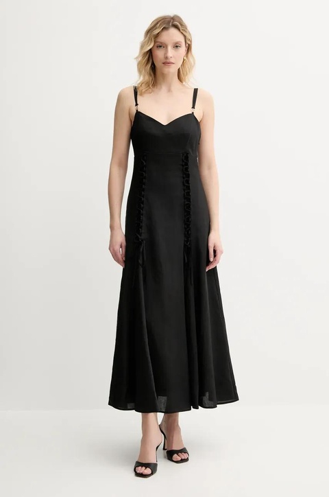 Twinset sukienka z domieszką lnu kolor czarny maxi rozkloszowana 251TT2070 - zdjęcie produktu nr 1