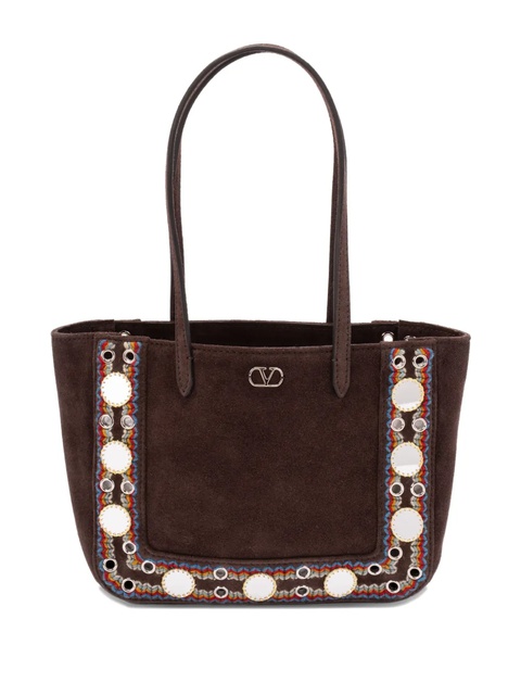 Valentino Garavani Nellcôte mirror-embellished suede tote bag - Brown - zdjęcie produktu nr 1