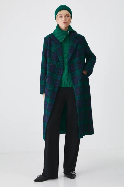 Medicine płaszcz damski kolor zielony przejściowy dwurzędowy - zdjęcie produktu nr 1