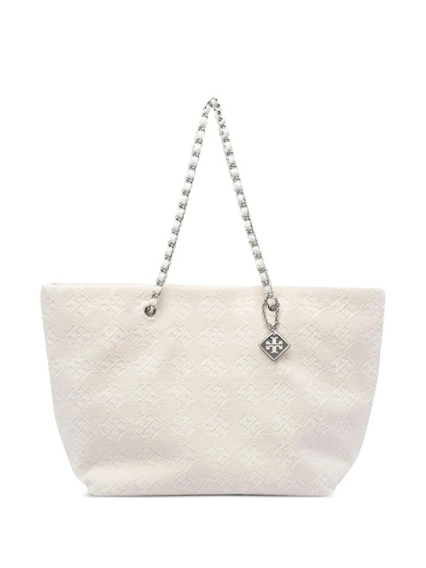 Tory Burch Ella chain-trimmed textured tote bag - White - zdjęcie produktu nr 1