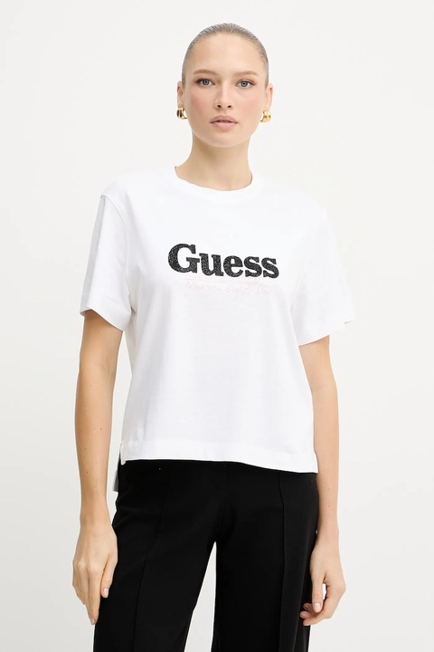 Guess t-shirt bawełniany damski kolor biały W5YI07 I3Z14 - zdjęcie produktu nr 2