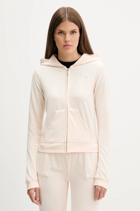 Juicy Couture bluza HERITAGE ROBYN HOODIE damska kolor beżowy z kapturem z aplikacją JCSEBJ007G - zdjęcie produktu nr 1