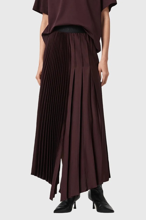 AllSaints spódnica JAX kolor bordowy midi rozkloszowana W065RD - zdjęcie produktu nr 2