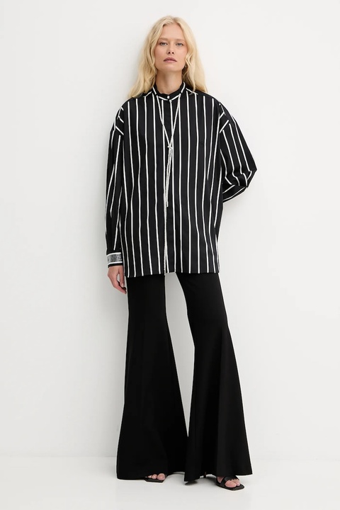 Pinko spodnie damskie kolor czarny dzwony high waist 105705 A24C - zdjęcie produktu nr 1