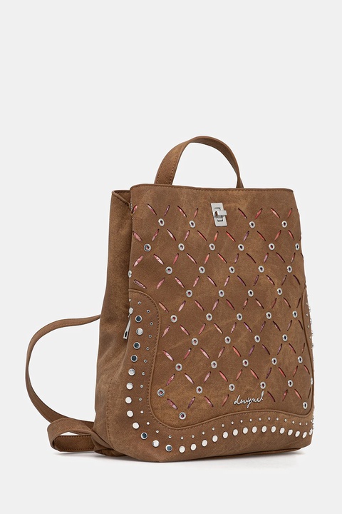 Desigual plecak YANKEE METAL PATCH S damski kolor brązowy mały z aplikacją 25WAKP31 - zdjęcie produktu nr 2