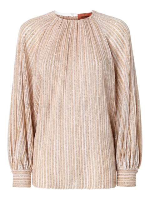 Missoni striped-pattern gathered-neckline blouse - Neutrals - zdjęcie produktu nr 1