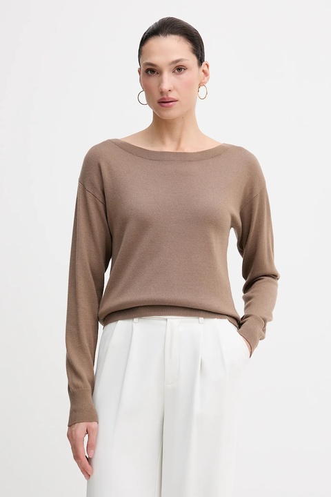 Sisley sweter wełniany damski kolor brązowy lekki 11BAM1A48 - zdjęcie produktu nr 1