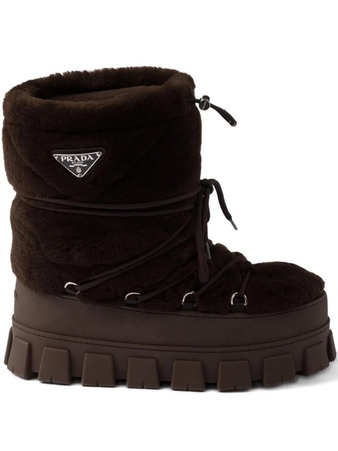 Prada faux-fur lace-up ankle boots - Brown - zdjęcie produktu nr 2