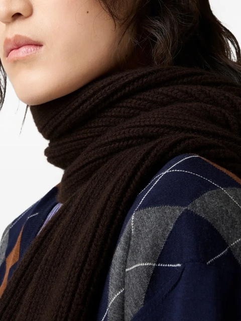Miu Miu logo-intarsia cashmere scarf - Brown - zdjęcie produktu nr 1