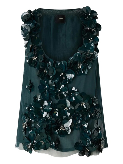 PINKO flower-embellished sleeveless blouse - Green - zdjęcie produktu nr 1