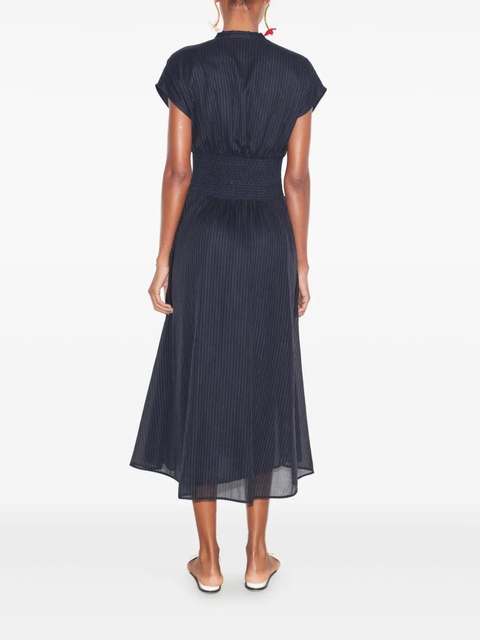 Tory Burch pinstripe-pattern smocked midi dress - Blue - zdjęcie produktu nr 2