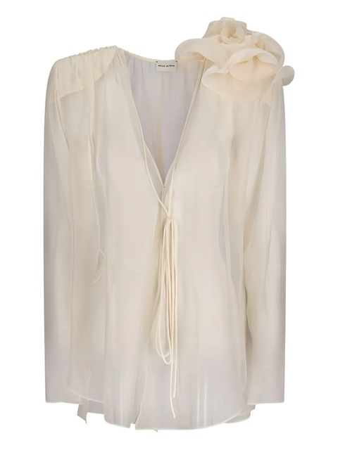 Magda Butrym silk rose-embellished top - Neutrals - zdjęcie produktu nr 1