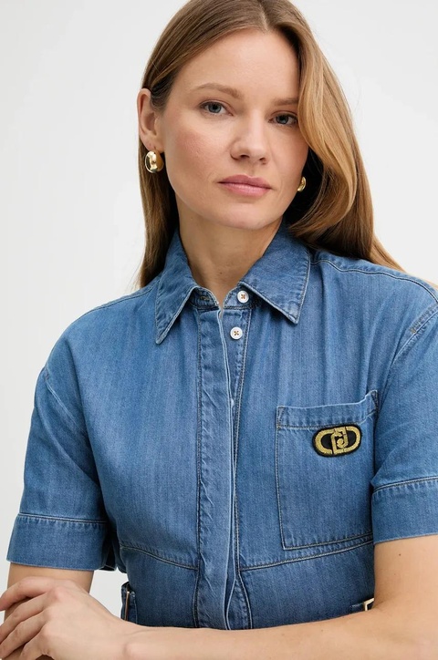 Liu Jo sukienka jeansowa kolor niebieski mini prosta UA5240 D4851 - zdjęcie produktu nr 2