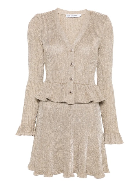 Self-Portrait peplum-waist lurex mini dress - Gold - zdjęcie produktu nr 1