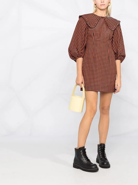 GANNI seersucker check mini dress - Orange - zdjęcie produktu nr 2