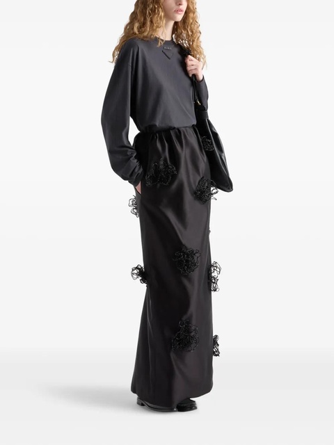 Prada embroidered satin maxi skirt - Black - zdjęcie produktu nr 2