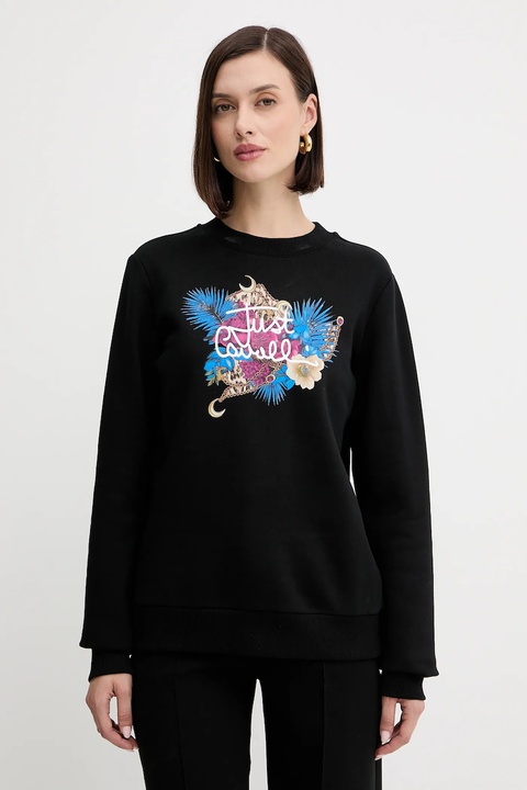 Just Cavalli bluza bawełniana damska kolor czarny z nadrukiem 79PAIE24 CF102 - zdjęcie produktu nr 1