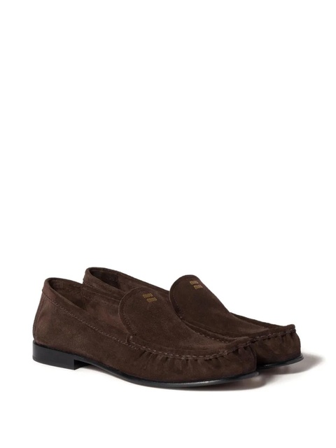 Miu Miu logo-print suede loafers - Brown - zdjęcie produktu nr 2