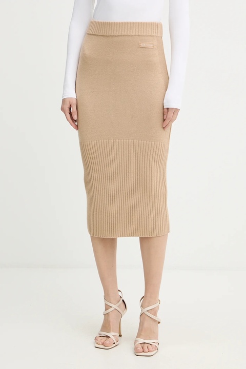 Armani Exchange spódnica z dodatkiem wełny kolor beżowy midi ołówkowa XW001309 AF13774 - zdjęcie produktu nr 1
