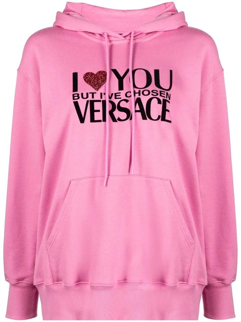 Versace crystal-embellished slogan hoodie - Pink - zdjęcie produktu nr 1