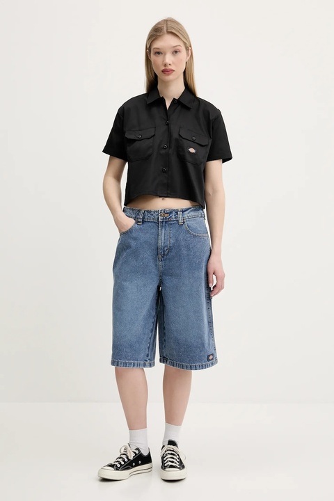 Dickies szorty jeansowe damskie kolor niebieski gładkie high waist DK0A4Z85K211 - zdjęcie produktu nr 2