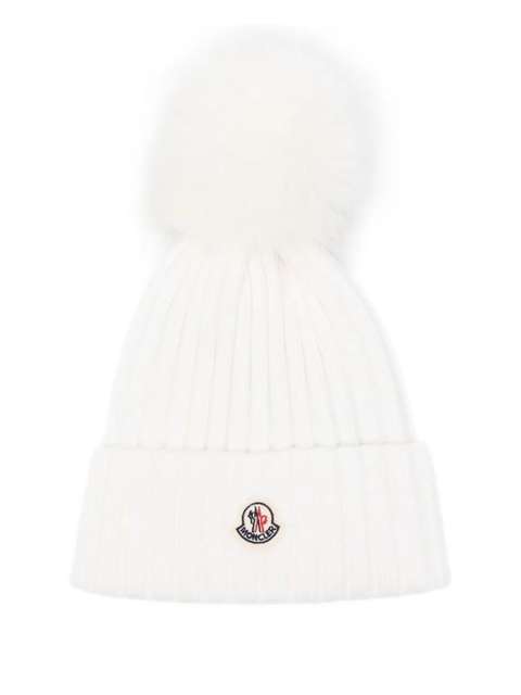 Moncler ribbed pom-pom hat - White - zdjęcie produktu nr 1