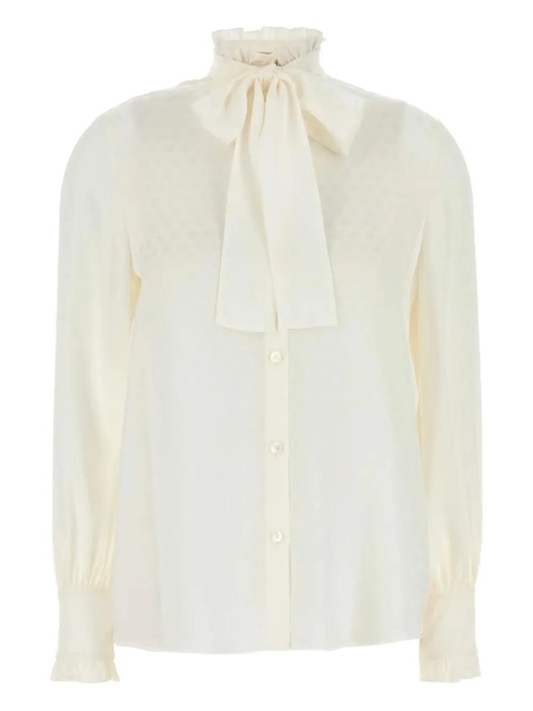 Valentino Garavani ruffled-neck silk shirt - Neutrals - zdjęcie produktu nr 1
