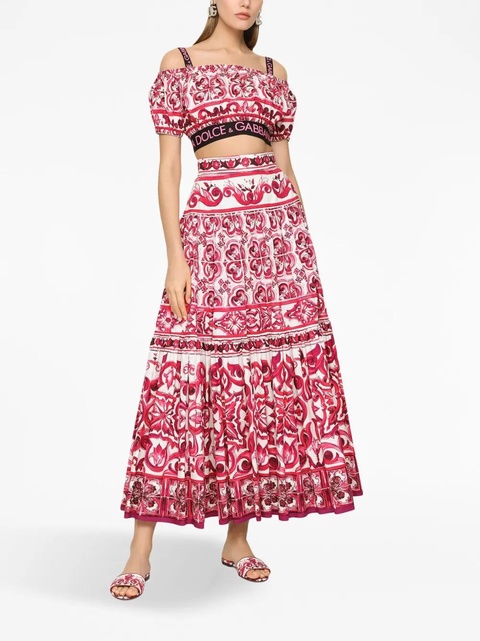 Dolce & Gabbana Majolica-print pleated maxi skirt - Red - zdjęcie produktu nr 1
