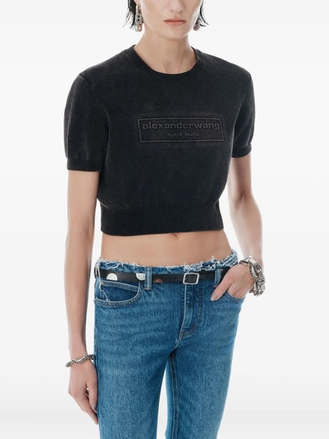 Alexander Wang logo-embossed short-sleeve knit top - Black - zdjęcie produktu nr 2