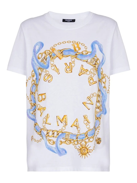 Balmain chain-print cotton T-shirt - White - zdjęcie produktu nr 1