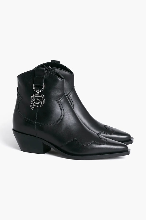Karl Lagerfeld kowbojki skórzane KANSAS NFT damskie kolor czarny na płaskim obcasie KL33265 - zdjęcie produktu nr 2