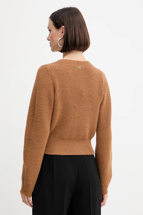 Twinset sweter z wełną kolor brązowy 252TT3062 - zdjęcie produktu nr 2