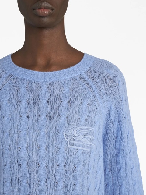 ETRO embroidered-logo cable-knit cashmere jumper - Blue - zdjęcie produktu nr 1
