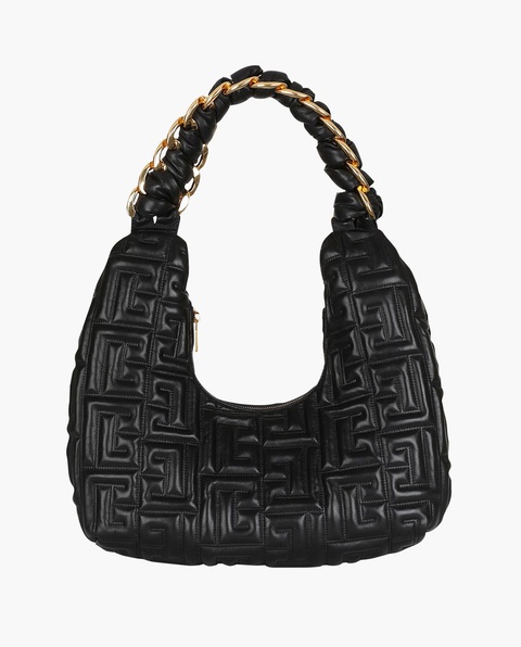 BALMAIN - Czarna torebka z tłoczonym monogramem Hobo - zdjęcie produktu nr 2
