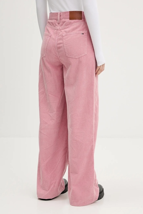 Tommy Jeans spodnie sztruksowe damskie kolor różowy dzwony high waist DW0DW21700 - zdjęcie produktu nr 2