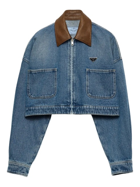 Prada leather-collar denim jacket - Blue - zdjęcie produktu nr 1