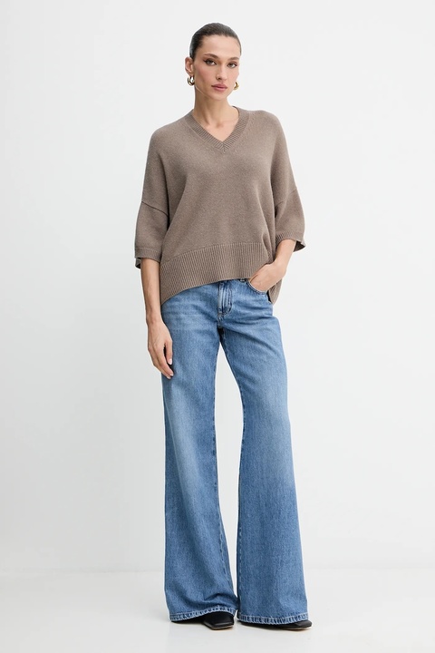 Marella sweter z wełną damski kolor brązowy 2523366404200 - zdjęcie produktu nr 2