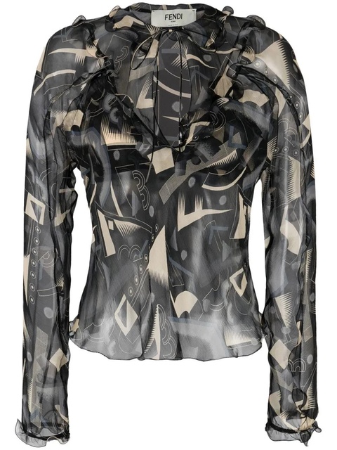 FENDI silk graphic print blouse - Black - zdjęcie produktu nr 1