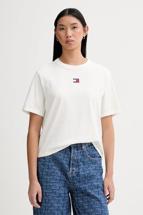 Tommy Jeans t-shirt bawełniany damski kolor beżowy DW0DW22202 - zdjęcie produktu nr 1