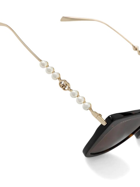 Gucci Eyewear pearl-detail square-frame sunglasses - Brown - zdjęcie produktu nr 2