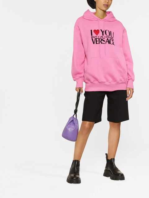 Versace crystal-embellished slogan hoodie - Pink - zdjęcie produktu nr 2
