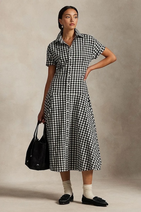 Polo Ralph Lauren sukienka bawełniana kolor czarny midi rozkloszowana 211A89374 - zdjęcie produktu nr 1