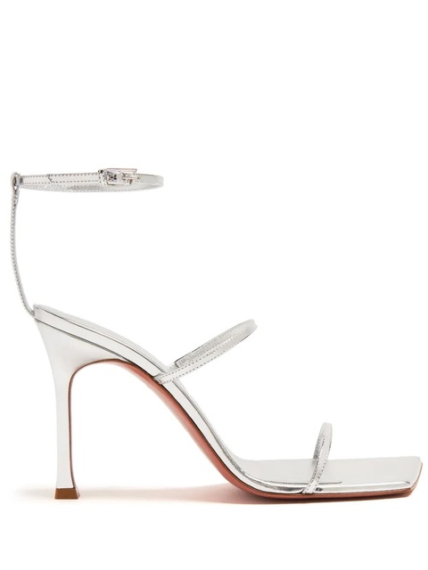 Amina Muaddi Maya 95mm metallic leather sandals - Silver - zdjęcie produktu nr 1