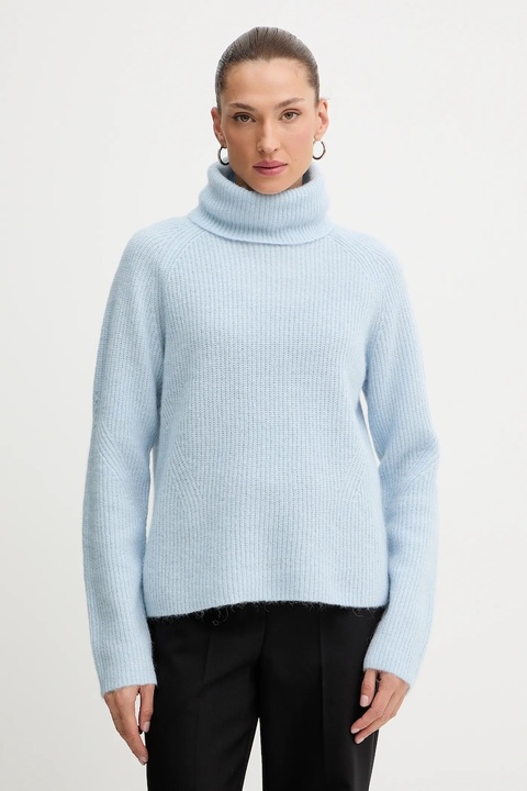 BOSS Orange sweter z dodatkiem wełny damski kolor niebieski lekki z golfem 50548937 - zdjęcie produktu nr 1