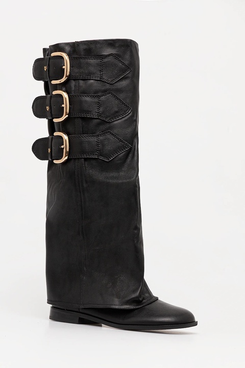 Naked Wolfe kozaki skórzane Anchor damskie kolor czarny na płaskim obcasie lekko ocieplone Anchor Black Leather - zdjęcie produktu nr 1