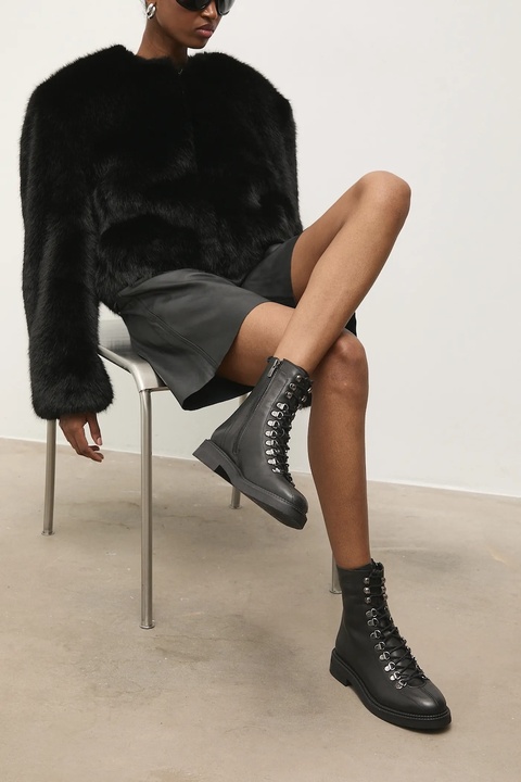 Answear.LAB workery skórzane kolor czarny na płaskim obcasie - zdjęcie produktu nr 1